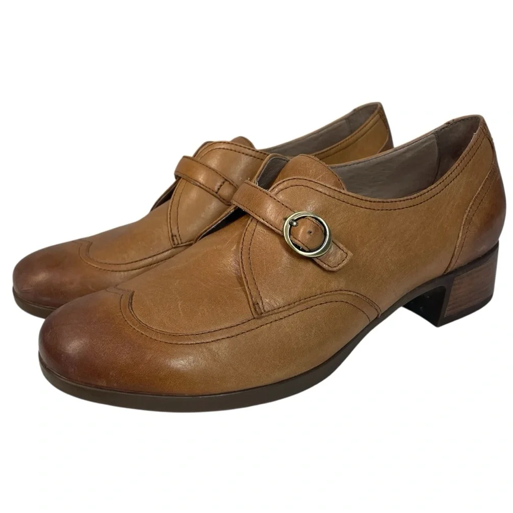 Dansko Livie Wingtip Oxford Shoes Womens 41 11 11.5 Monk Strap Tan Nappa Leather - Picture 2 of 7